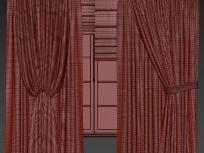 Herringbone Linen Curtain Set with Roman Blind and Sheer Layer 3D model