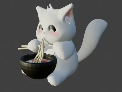 CAT EATING NOOODLE 3D print model