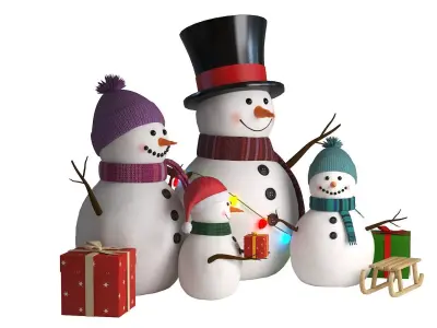 Christmas Snowman Family Pack with Gifts and Lights 3D model
