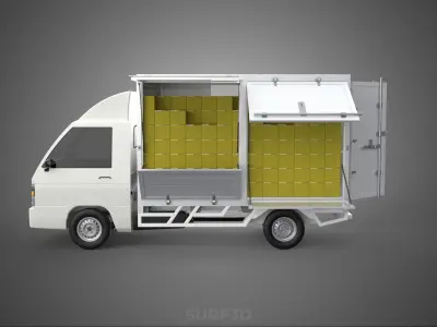 DELIVERY BOX TRUCK FREIGHT SHIPPING CARGO TRAILER CONTAINER CAR 3D model