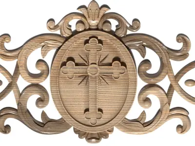Cartouche-030 wood carving - ornate floral design 3D model