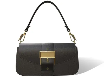 Black leather handbag with pink cat pendent  3D model