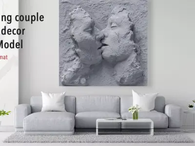 Kissing couple wall decor  for cnc carving 3D print model