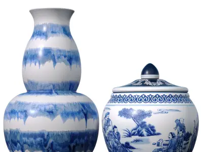 Chinese Style Porcelain Decorative Urn Vases bottle Sakura  3D model
