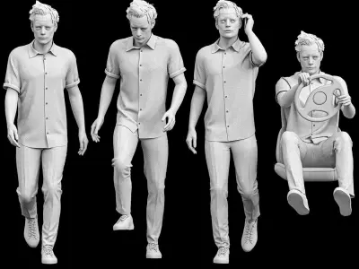 Casual Man in 04 Poses Low-poly 3D model
