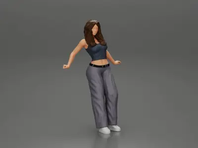 lowrider chola girl leaning against the car in long hair 3D print model