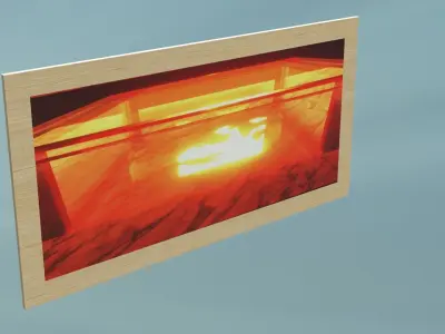 Painting fire in wooden frame Free low-poly 3D model