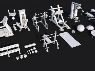 Poly Gym Equipments Pack Collection Low-poly 3D model