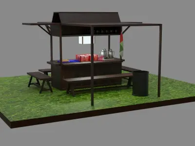 Stand booth angkringan sego kucing kiosk 3D model