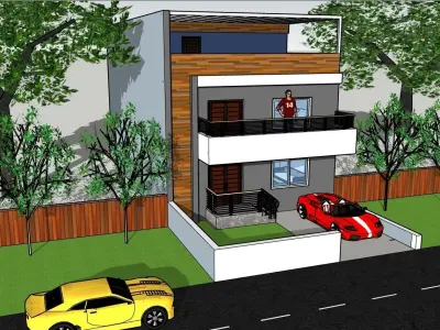3D model house with car 3D model