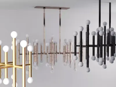 Meurice modern chandelier with metal rods and glass balls 3D model