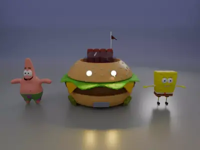 Spongebob and Patrick With Krabby Patty Wagon 3D model