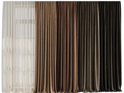 Set of soft brown silk curtains with wrinkles collections 19 HBH Low-poly 3D model