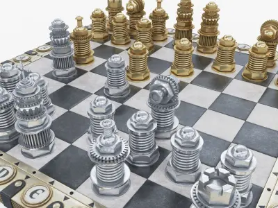Steampunk chess set 3D model