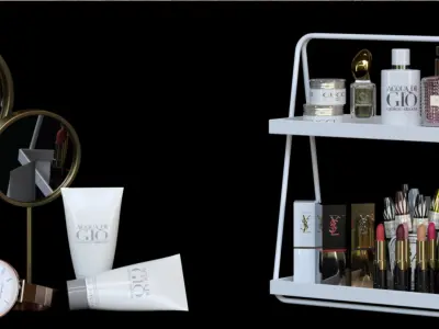 Set of cosmetics on the shelf for beauty salons 3D model