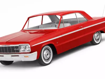 1966 Classic American Coupe Car Vintage Full Size Vehicle 3D model