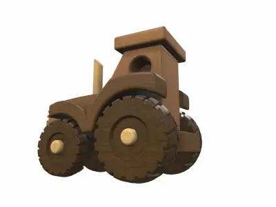 Wooden tractor toy 6 Free 3D model