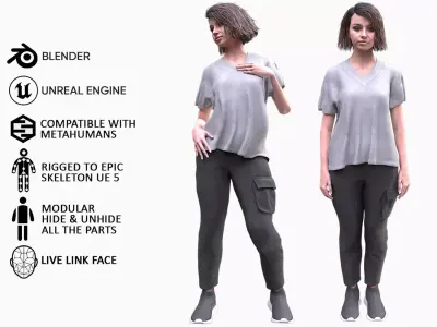 Woman Casual Outfit 5 - Modular - Rigged Low-poly 3D model