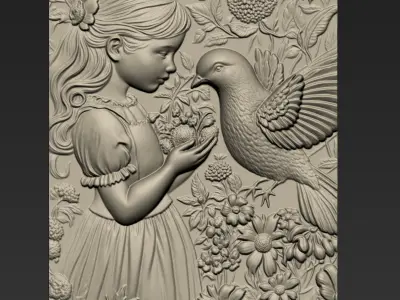 A Little Girl Feeding Pigeon A2 3D print model