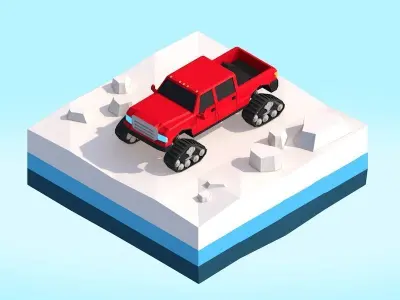 Cartoon Low Poly Snow Jeep Vehicle Low-poly 3D model