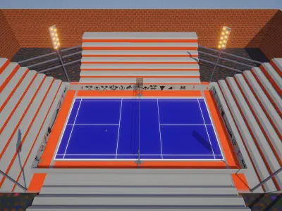 Badminton Court with Racket And Shuttle 3D model