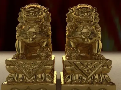 Chinese lion statue 3D model buy