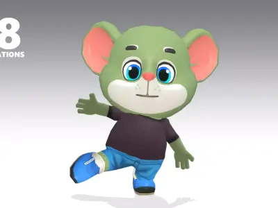 Mouse Rat Rodent Green Animated Rigged Low-poly 3D model