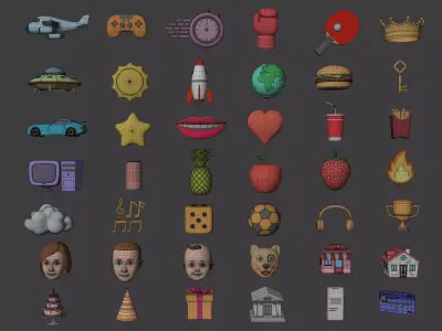 Cartoon Icons Collection Low-poly 3D model