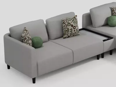 Modern L Shaped Sofa with Console  Pillows 3D model