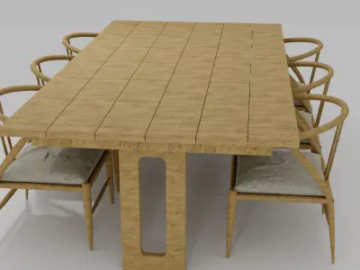 dinning set dining table with six chairs Free 3D model