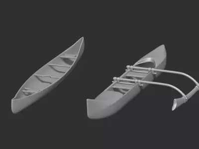 canoe girl and boys 3D print model