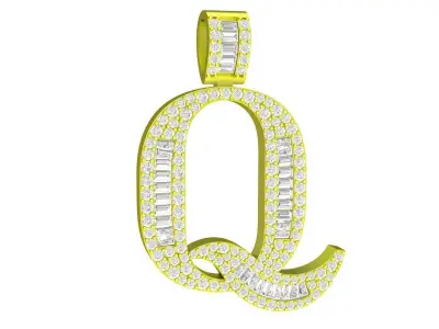 4821 Luxury Diamond Baguette Q Letter Pendant 3D print model