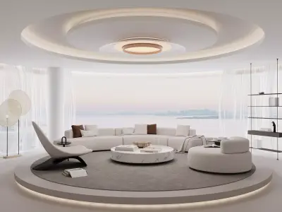 Creamy Minimalist Living Room 3D model