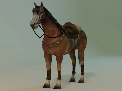 Horse with fur Low-poly 3D model