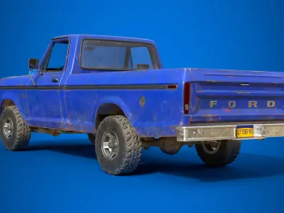 Ford Classic F100 pickup 1976 Old Blue Low-poly 3D model