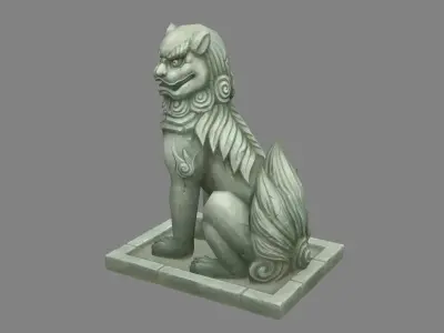 A squatting stone lion sculpture Low-poly 3D model