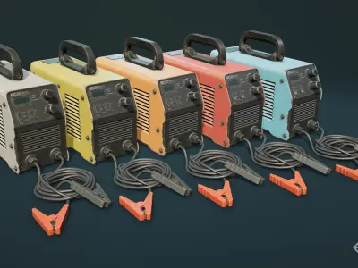 Old Car Battery Charger 5 Color Options LODs Low-poly 3D model