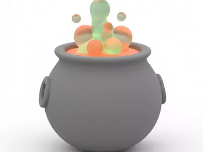 3D Model of Gray Witchs Cauldron Happy Halloween Potion Pot 3D print model