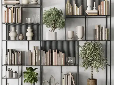 Metal Shelves Decorative With Book and plants - Metal Rack 17 3D model