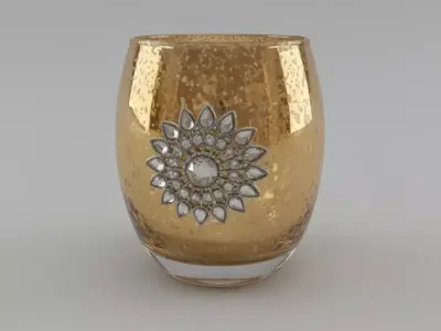 Luxury Golden Candle Holder  Crystal Sunburst Votive 3D model