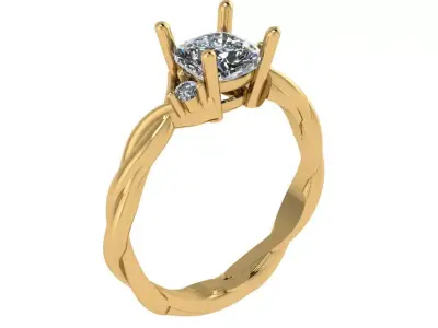 twisted cushion shape solitare with small diamond on side  3D print model