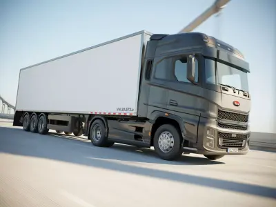 Semi truck with white trailer 3D model