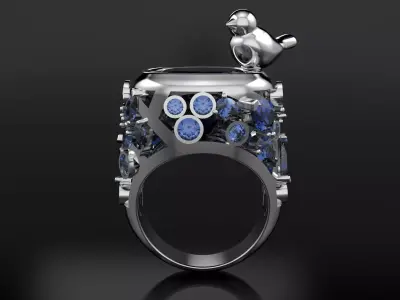 Ring with bird and gems 3D print model