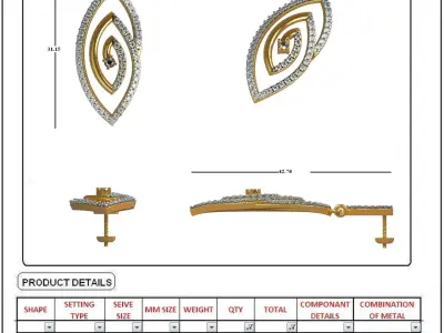 Women Earring 3DM STL OBJ FBX Render Details 3D print model 9