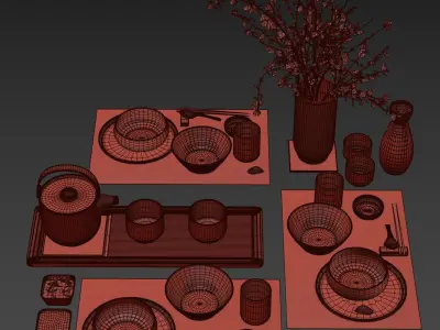 Japanese tableware set 20 3D model