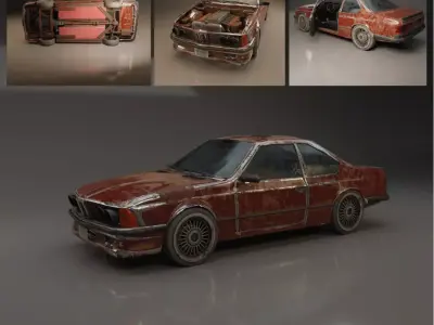 Old rusty car Low-poly 3D model