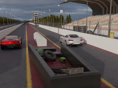 Drag Race - Race Track with 2 Cars Low-poly 3D model