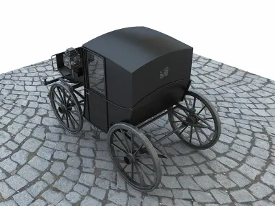 brougham horse drawn carriage on cobblestone street 3D model
