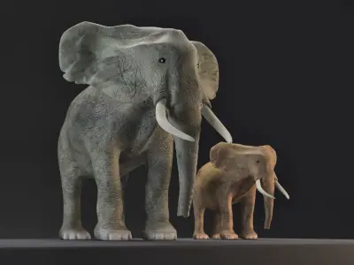 Elephant  Mom and Child Low-poly 3D model