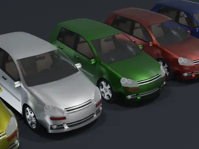 Generic Hatchback Car With Interior Lowpoly 3D Model Low-poly 3D model